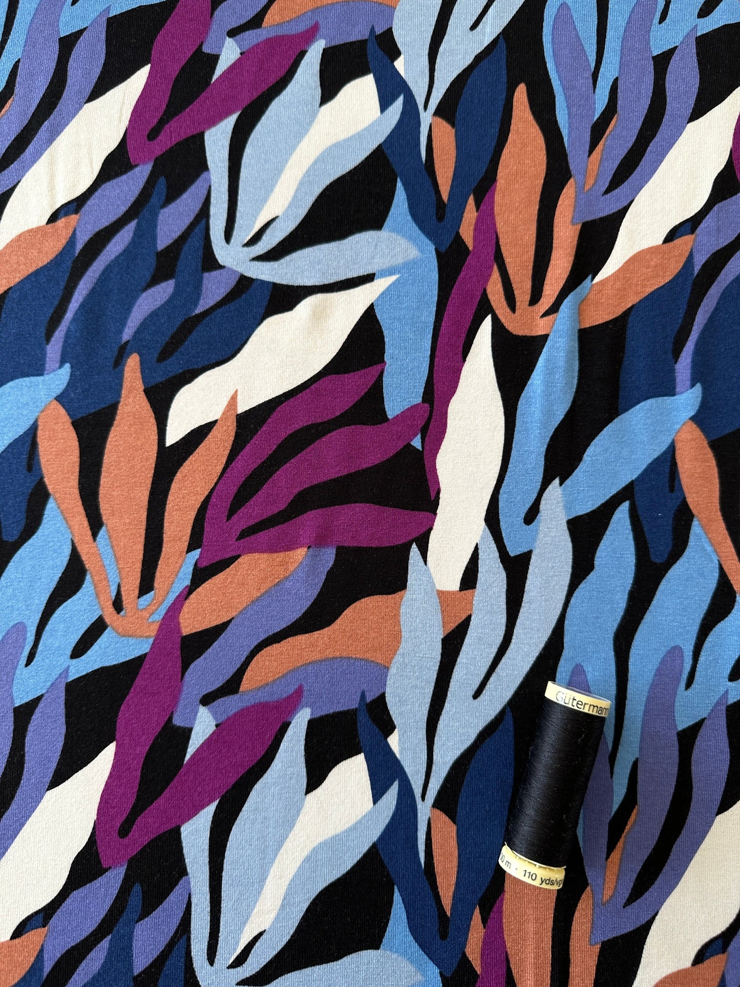 Leaves Viscose Jersey Fabric in Blue