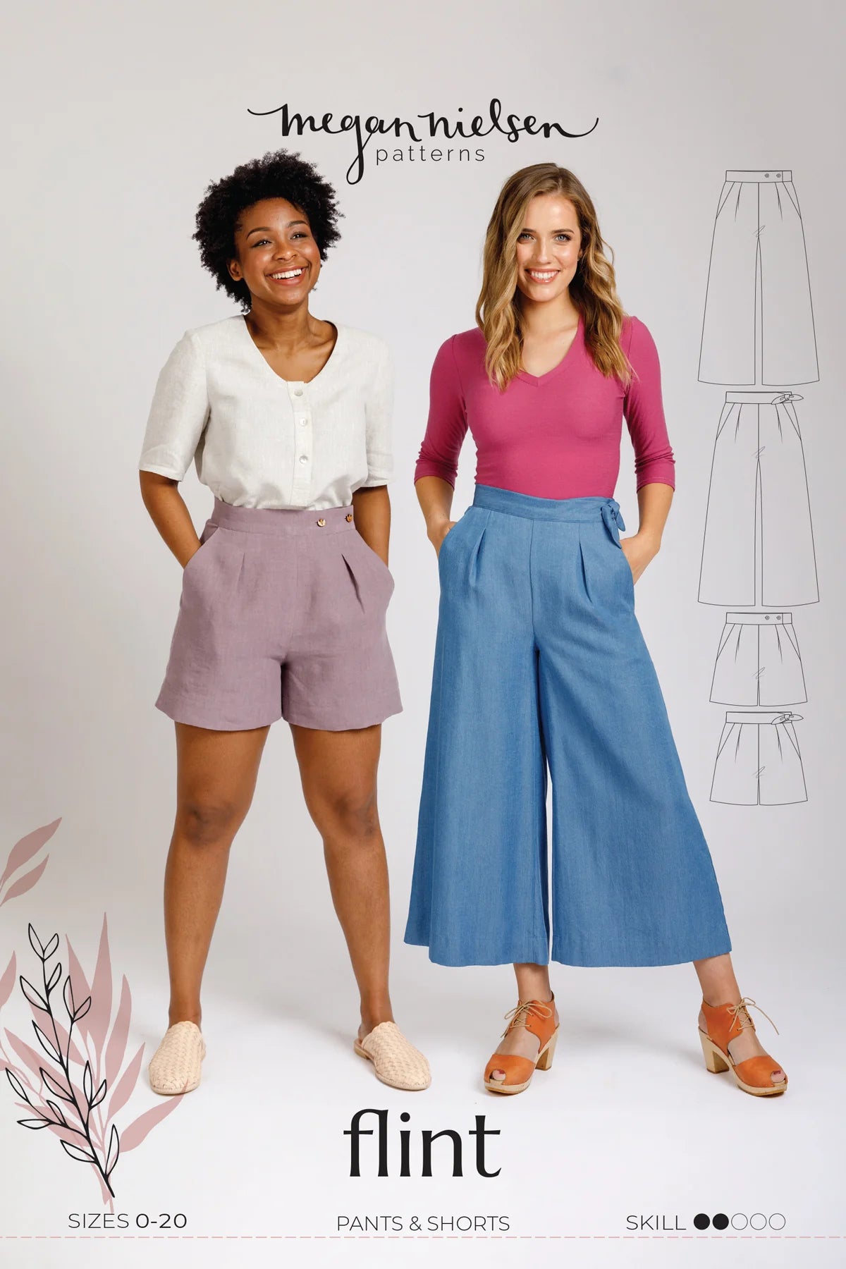 Two women wearing the Flint pants and shorts by Megan Nielsen patterns