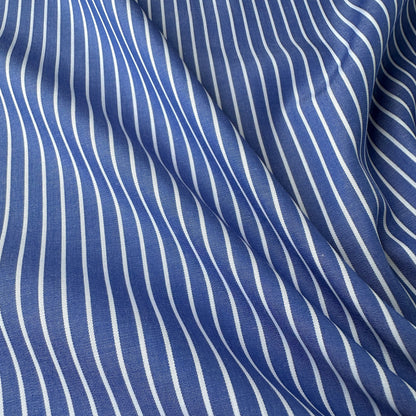 Close-up of blue and white striped fabric