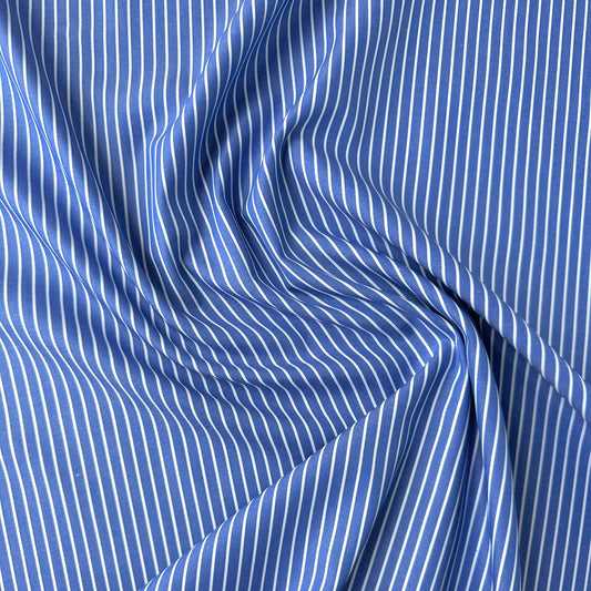 Close up of blue and white striped fabric