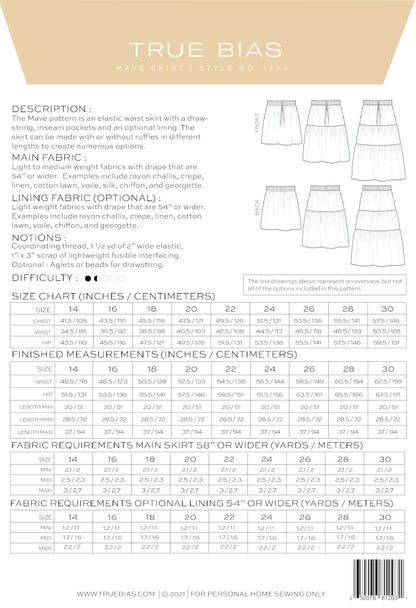 Mave Skirt Sewing Pattern (Size 14 -30) - True Bias