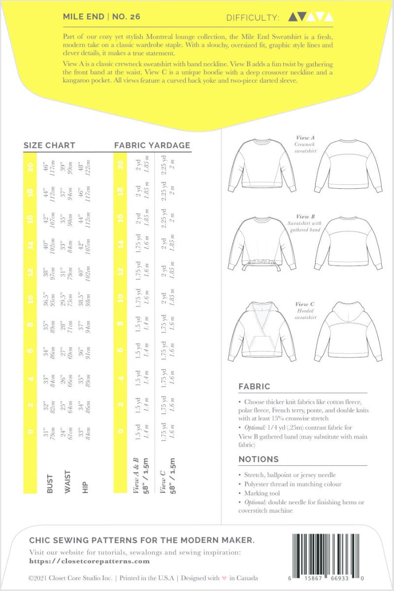 Mile End Sweatshirt Sewing Pattern - Closet Core Patterns