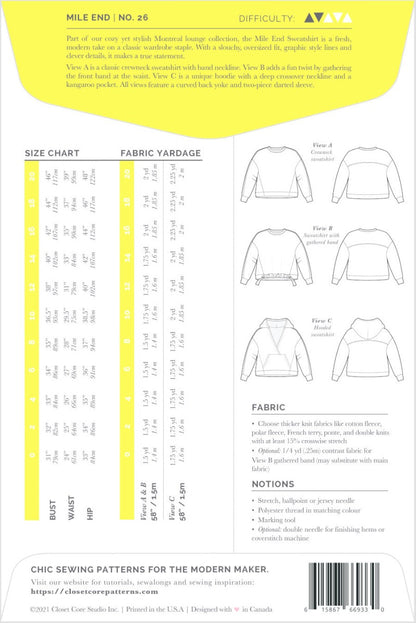 Mile End Sweatshirt Sewing Pattern - Closet Core Patterns