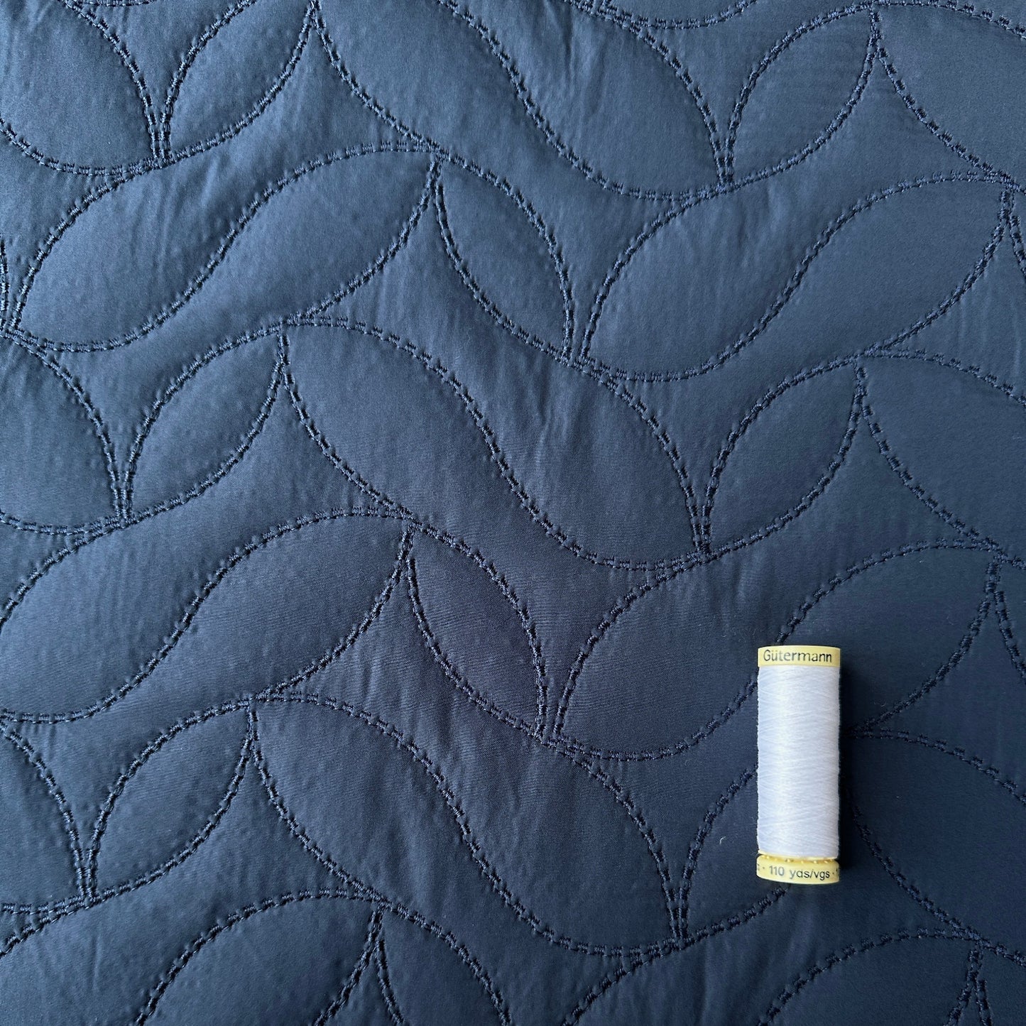 Navy Quilted Shower Proof Fabric With Fleece Back