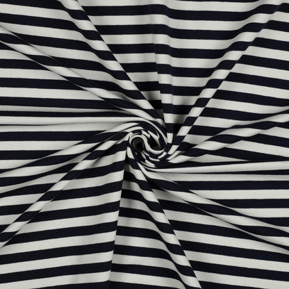 Navy and Off White Stripe Yarn Dyed Cotton French Terry Fabric