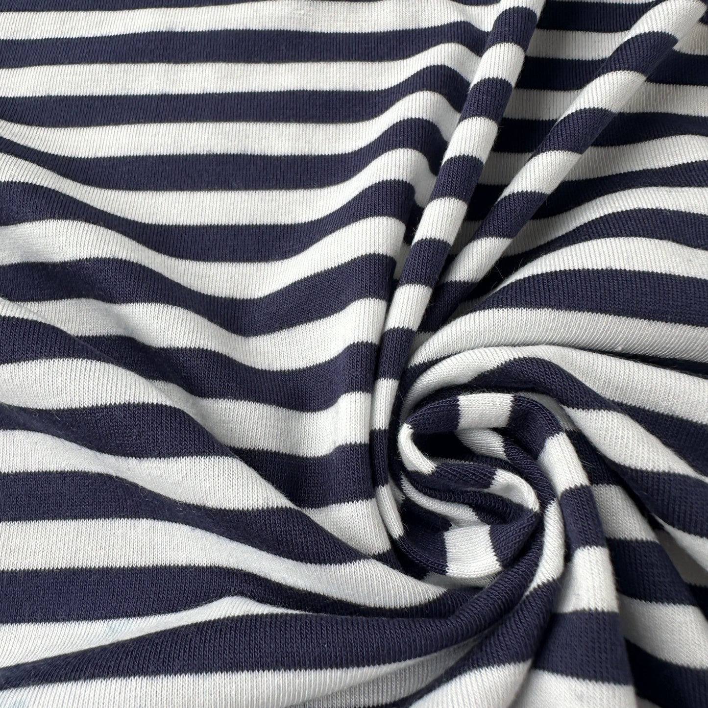 Navy and White Striped Viscose Jersey Fabric