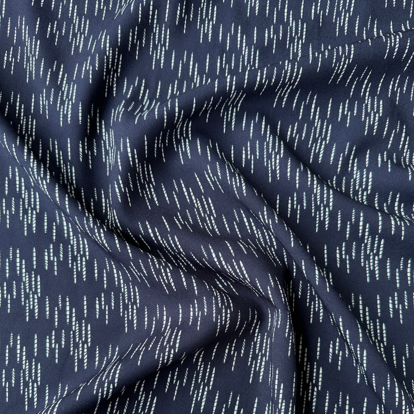 Navy with White Lines Viscose Twill Fabric