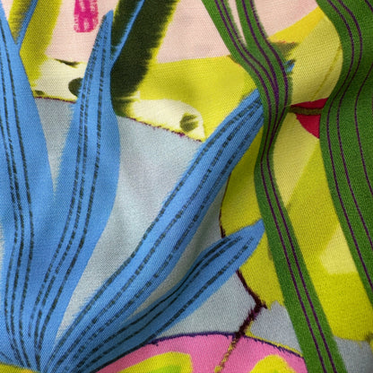 Neon Leaves Viscose Twill Fabric