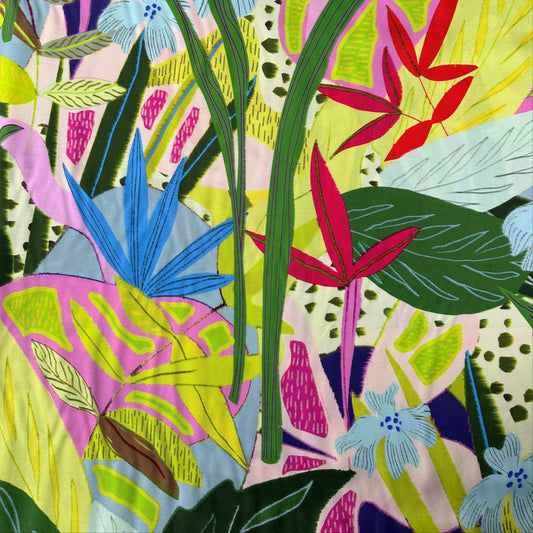 Neon Leaves Viscose Twill Fabric