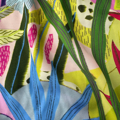 Neon Leaves Viscose Twill Fabric