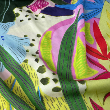 Neon Leaves Viscose Twill Fabric