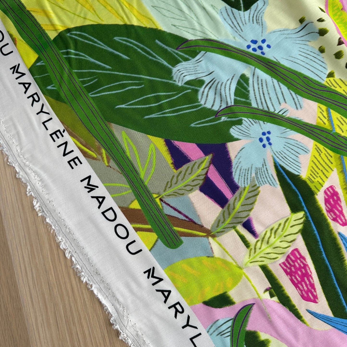 Neon Leaves Viscose Twill Fabric