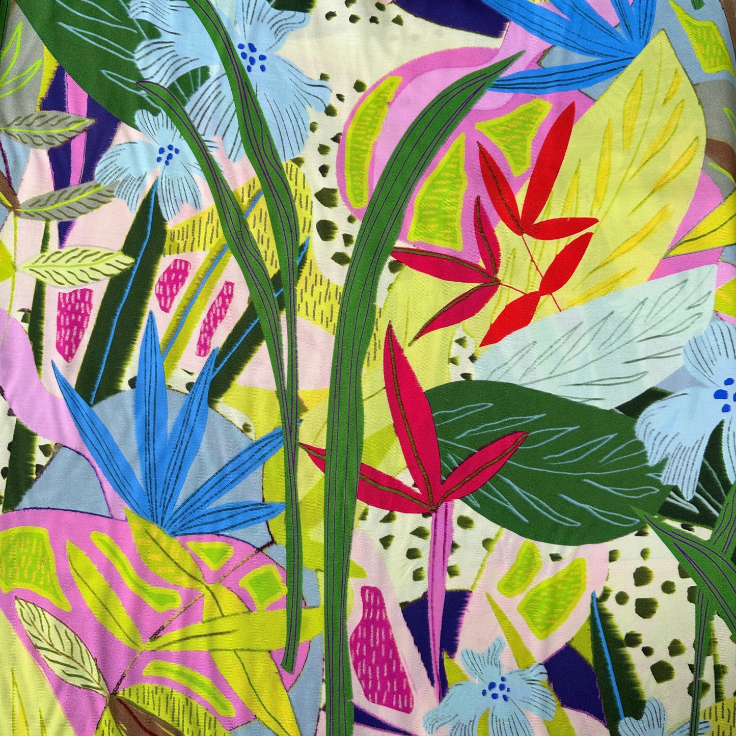 Neon Leaves Viscose Twill Fabric