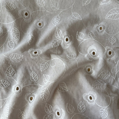 Olivia Embroidered Floral Cotton Voile Fabric in White