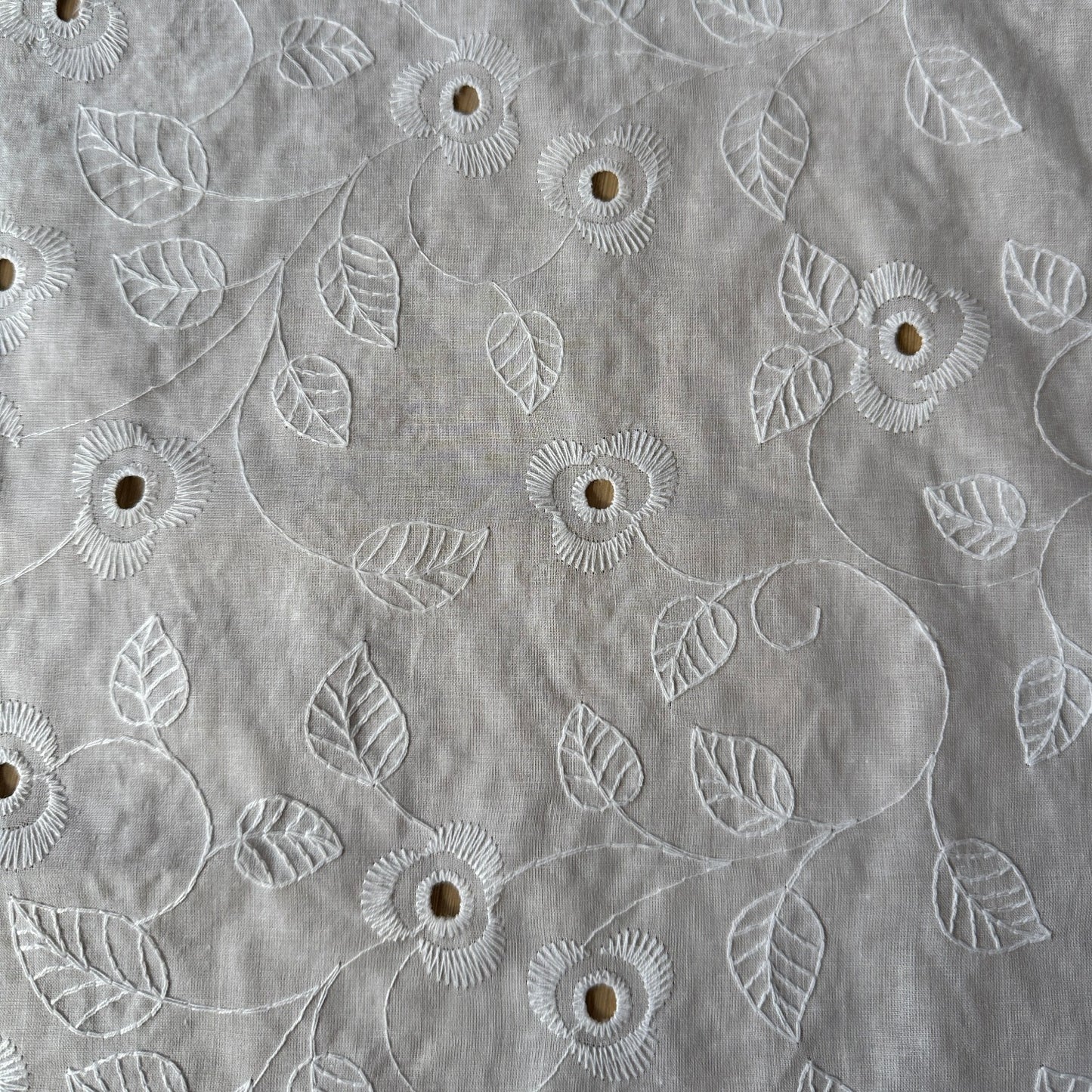 Olivia Embroidered Floral Cotton Voile Fabric in White
