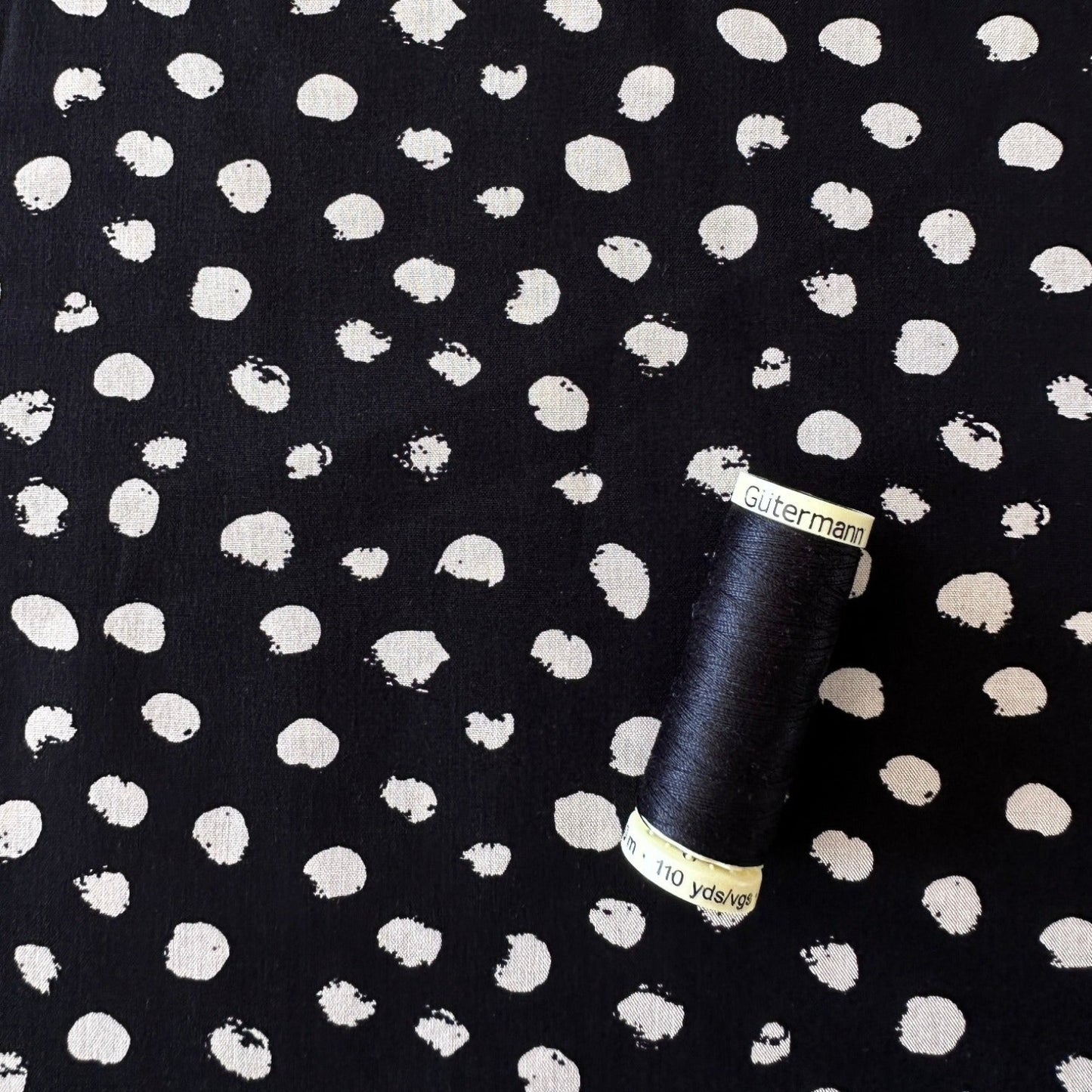 Painted Dots Viscose Fabric in Black