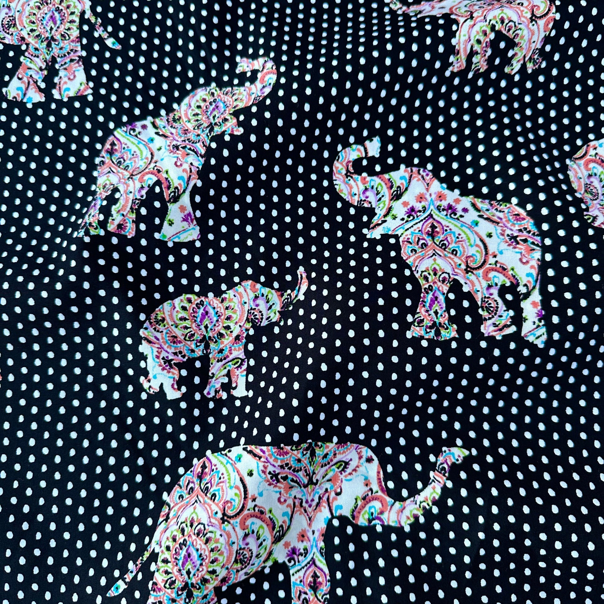 Paisley Elephants on Polka Dot Fabric