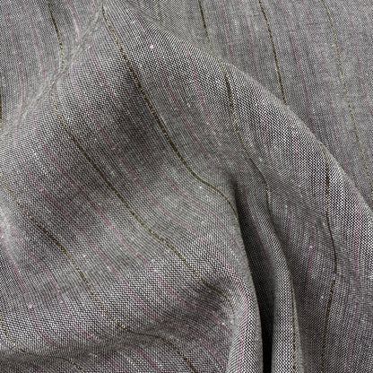 Pinstripe Linen and Viscose Blend Fabric in Brown Melange With Pink and Gold Lurex