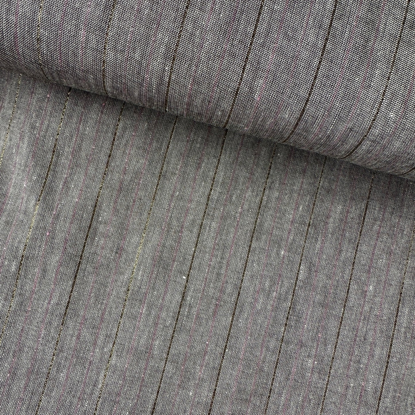 Pinstripe Linen and Viscose Blend Fabric in Brown Melange With Pink and Gold Lurex