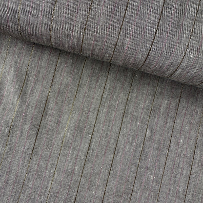 Pinstripe Linen and Viscose Blend Fabric in Brown Melange With Pink and Gold Lurex