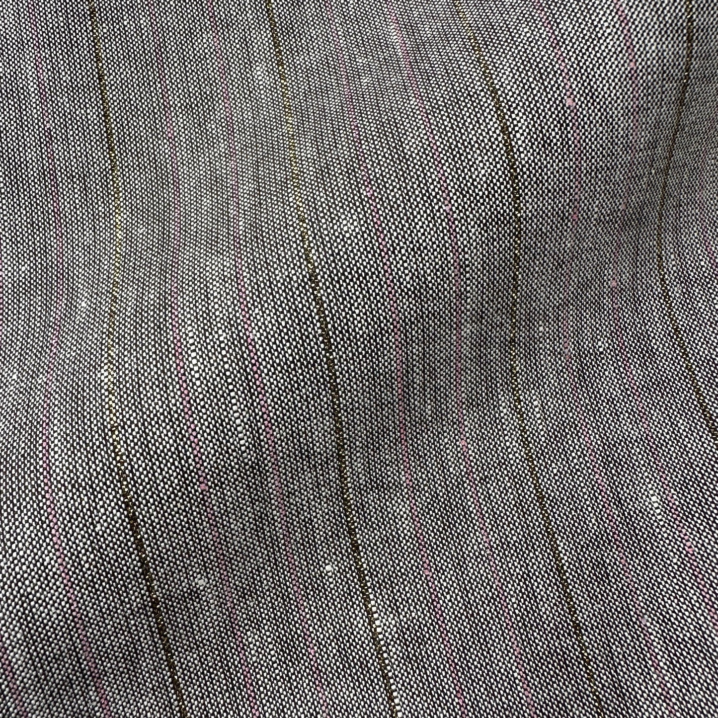 Pinstripe Linen and Viscose Blend Fabric in Brown Melange With Pink and Gold Lurex