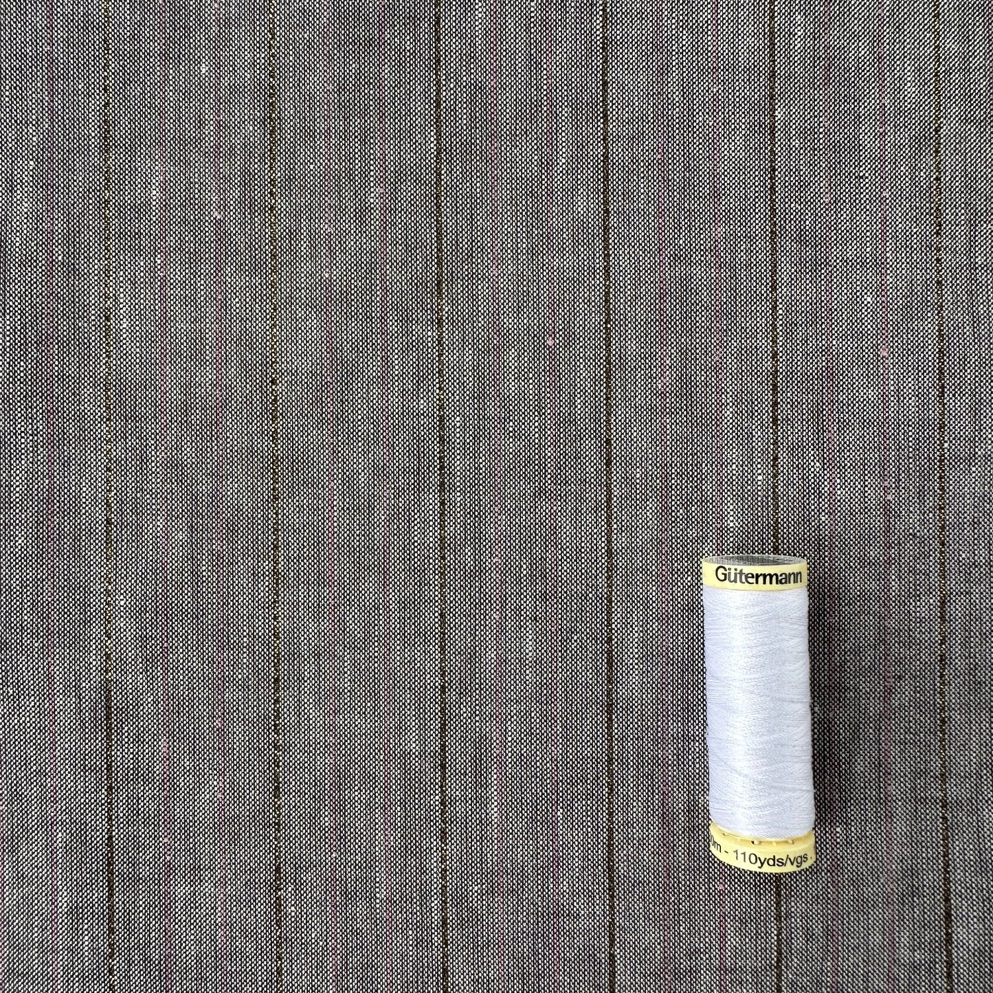 Pinstripe Linen and Viscose Blend Fabric in Brown Melange With Pink and Gold Lurex