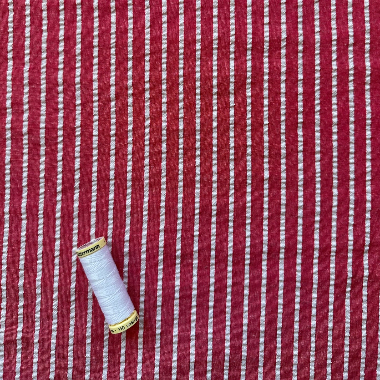 Red and White Stripe Seersucker Fabric