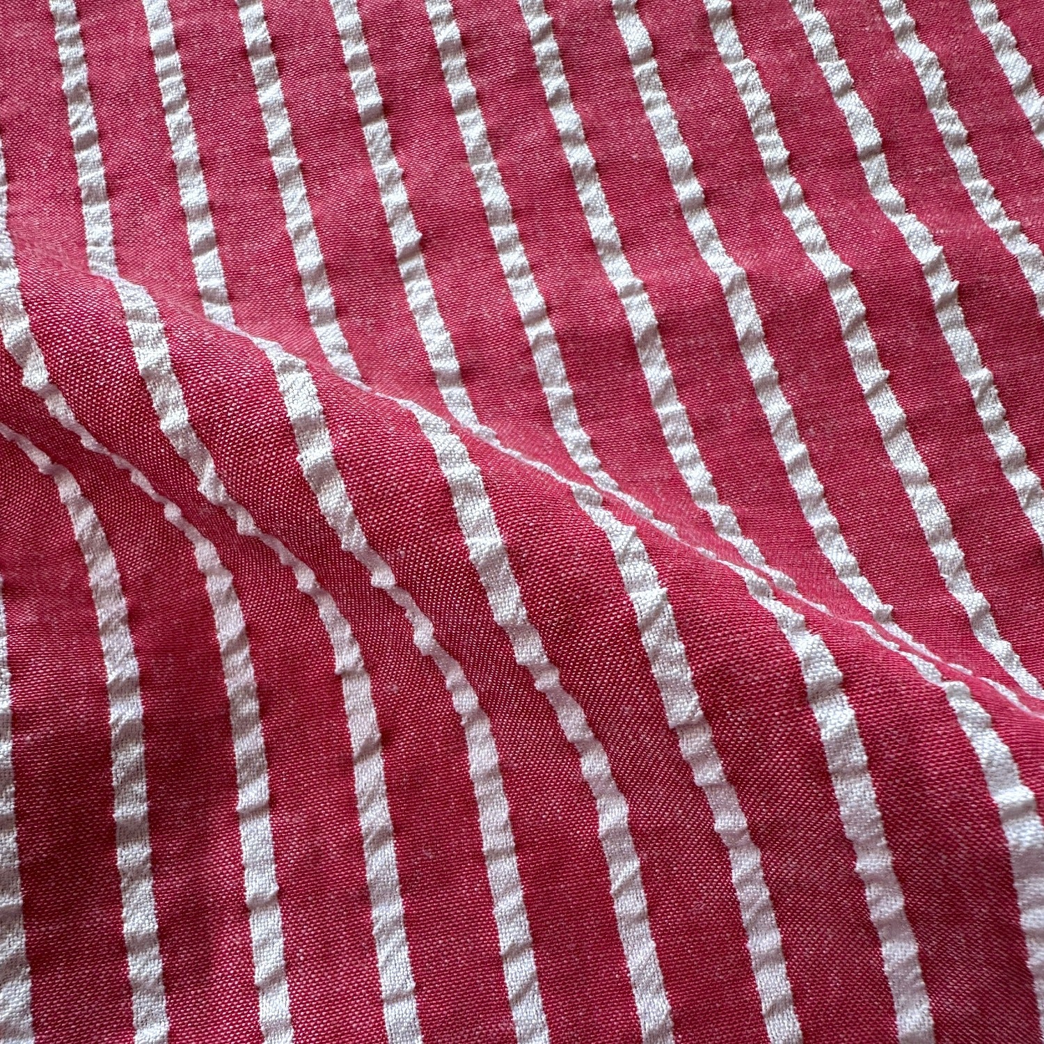 Red Sewing Pattern Red and White Stripe Seersucker Fabric – Sew Sew Sew