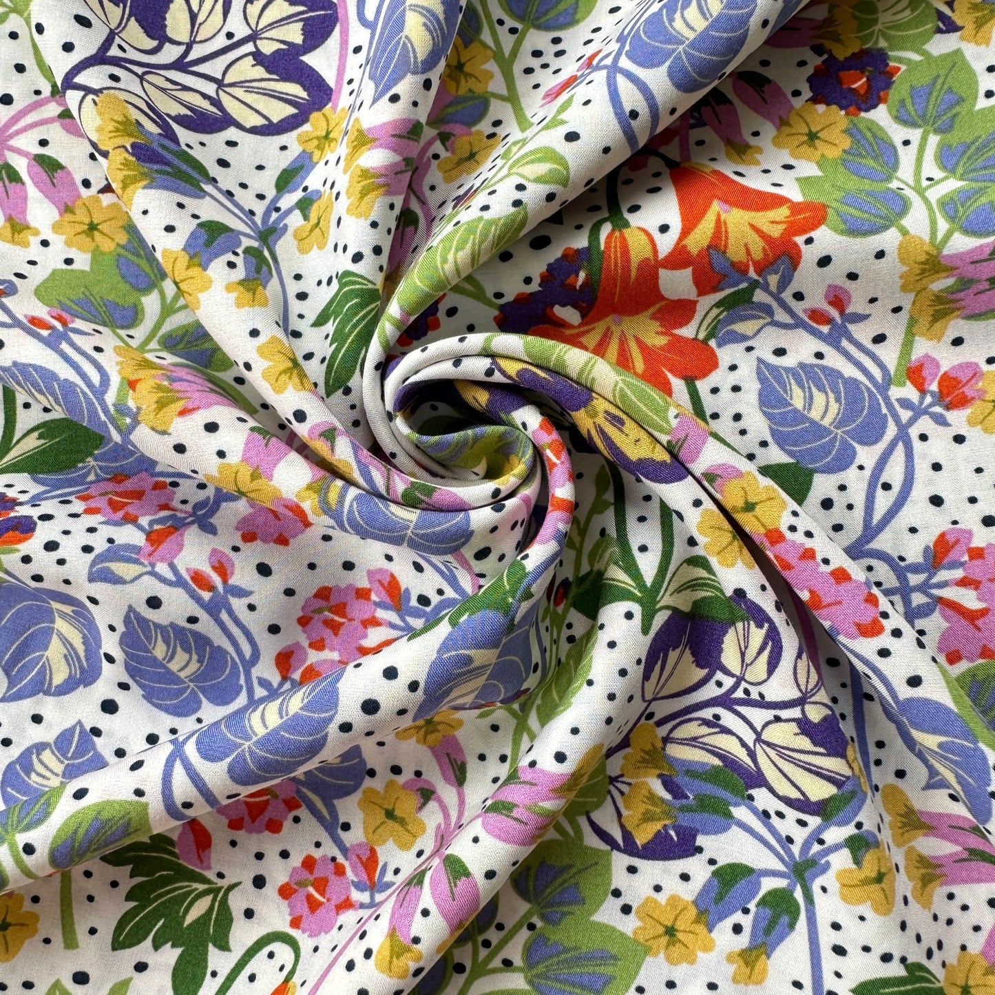 Rosemary Viscose Fabric in Bluebell / Green