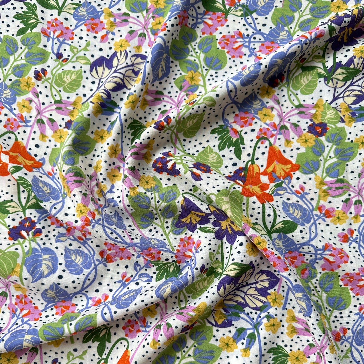 Rosemary Viscose Fabric in Bluebell / Green