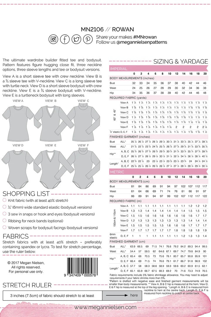Rowan Bodysuit and Tee Sewing Pattern - Megan Nielsen Patterns