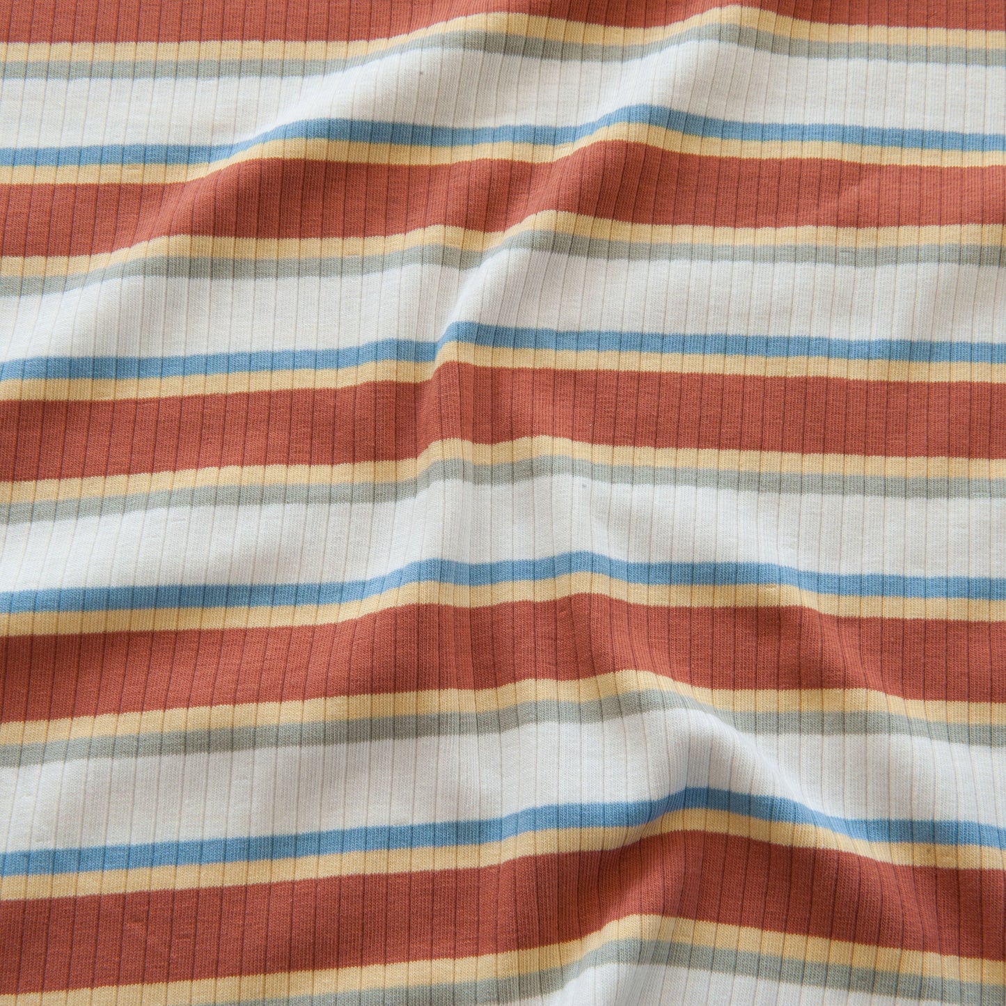 Rust Multicolour Stripe Ribbed Cotton Jersey Fabric - 75cm Piece