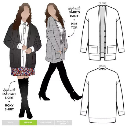 Sabel Boyfriend Cardi Sewing Pattern (Size 4-16) - Style Arc