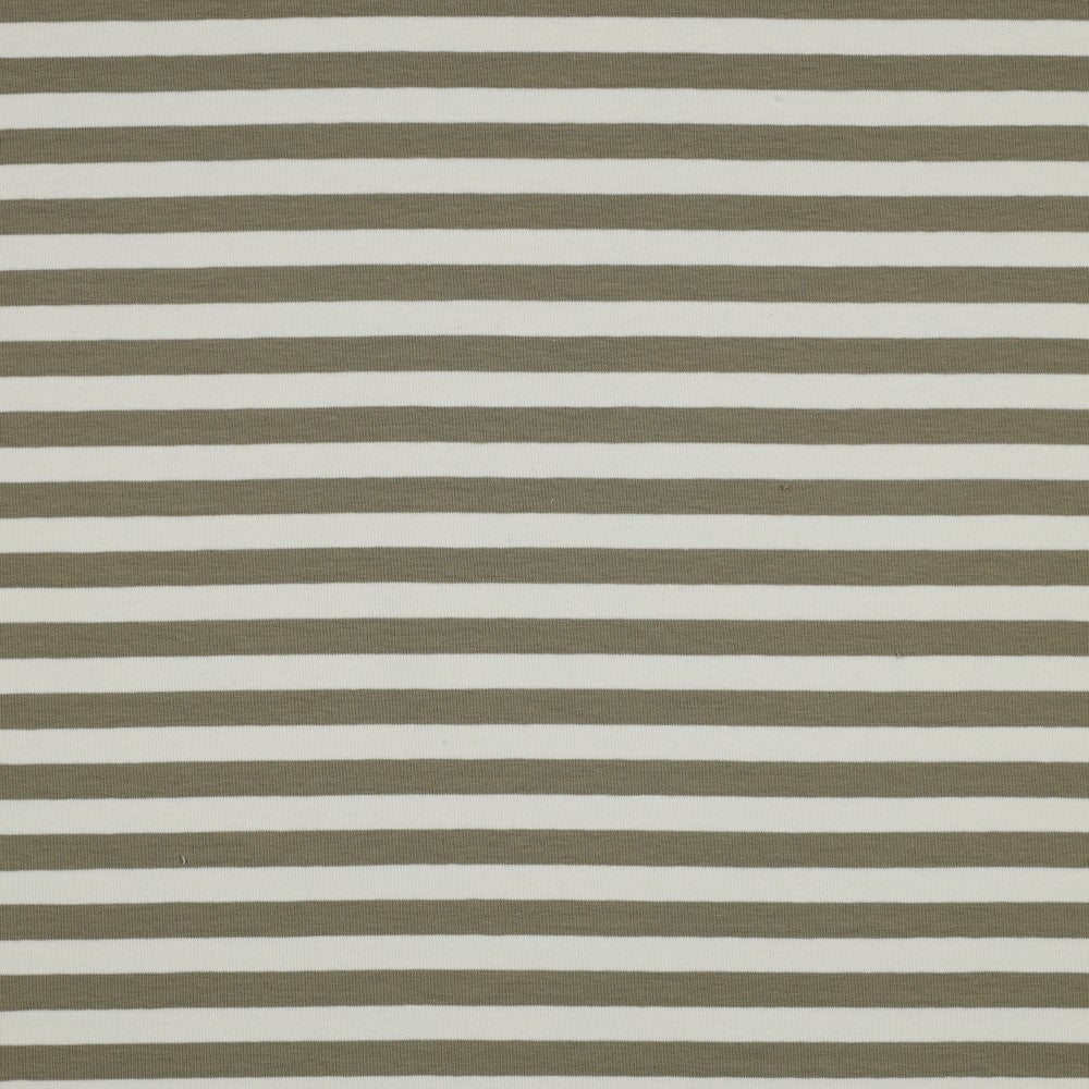 Sage and Off White Stripe Yarn Dyed Cotton French Terry Fabric