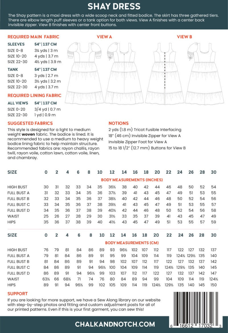 Shay Dress Sewing Pattern - Chalk and Notch