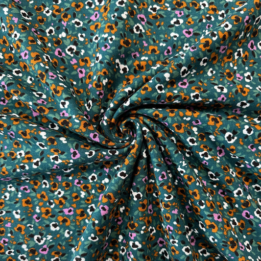 Small Flowers Soft Sweatshirt Fabric in Teal