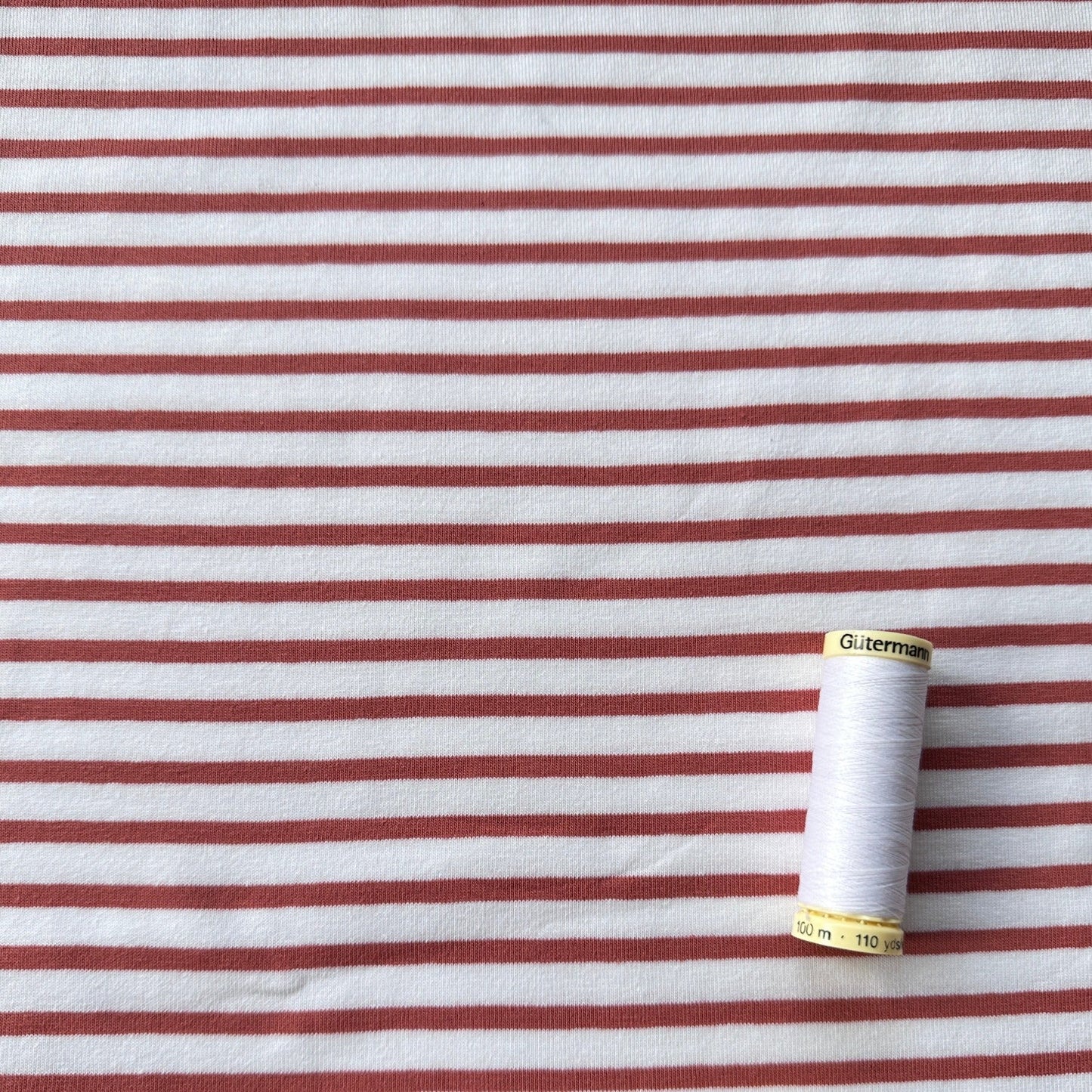 Terracotta Stripe on White Cotton Jersey Fabric - 1.9m Piece
