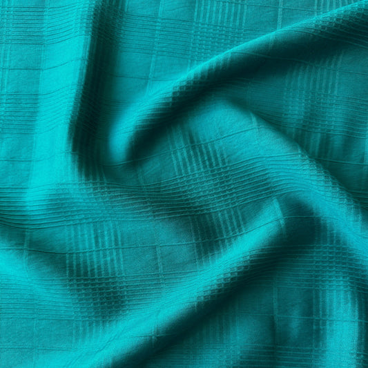 Textured Grid Viscose Blend Fabric in Peacock