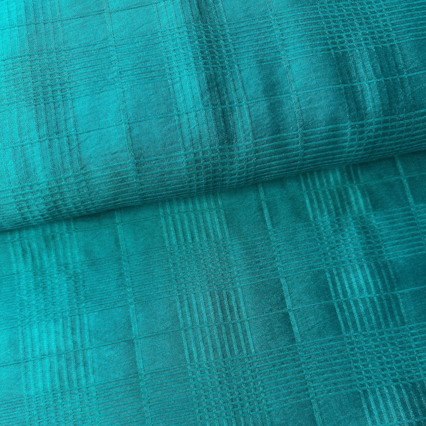 Textured Grid Viscose Blend Fabric in Peacock