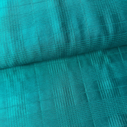 Textured Grid Viscose Blend Fabric in Peacock