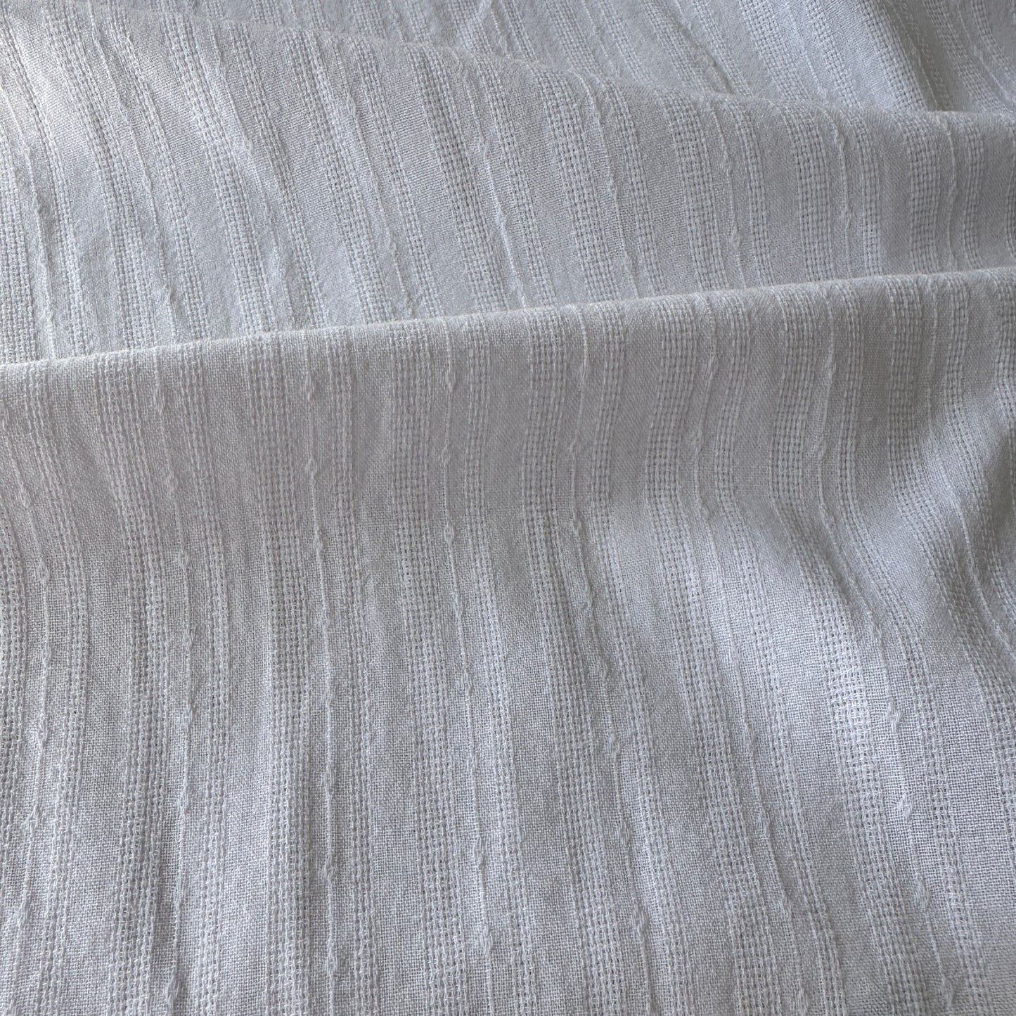 Textured Stripe Cotton Fabric in White