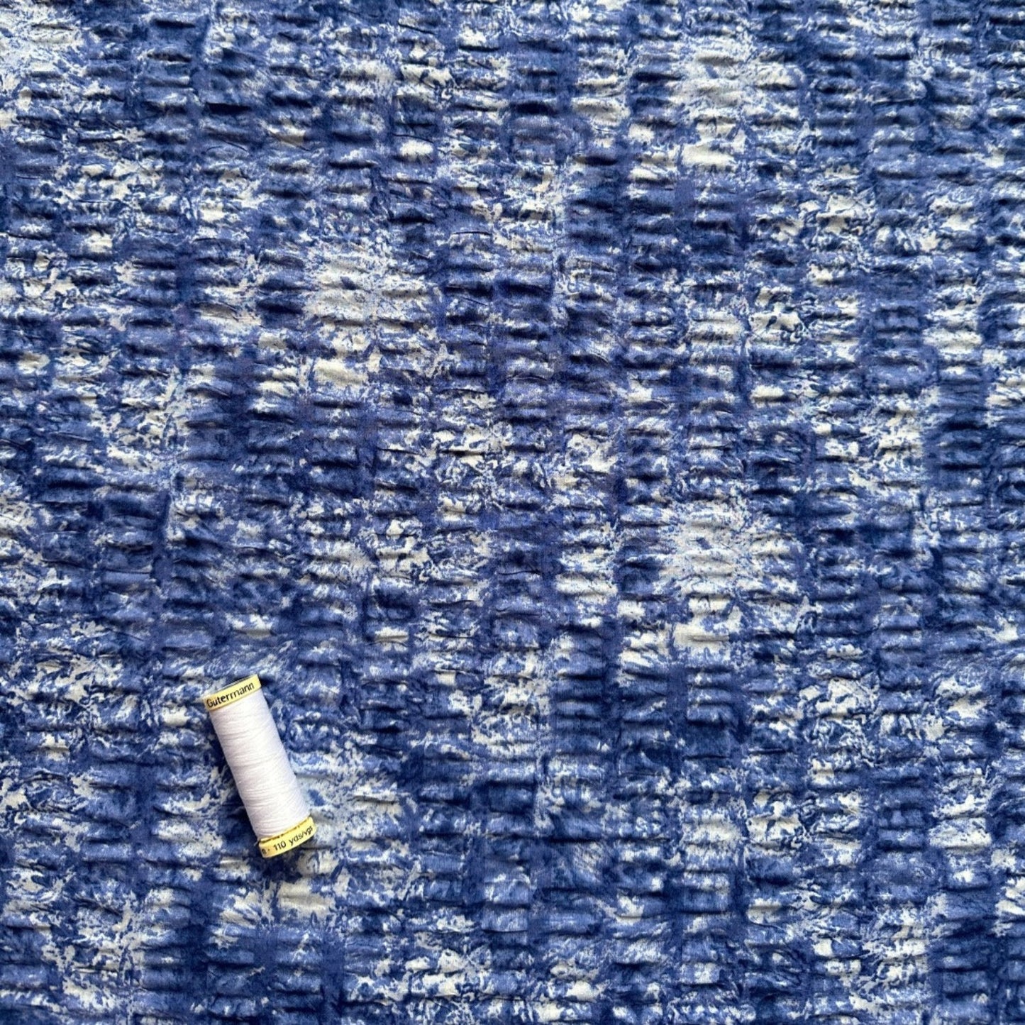 Tie Dye Cotton Seersucker Fabric in Blue