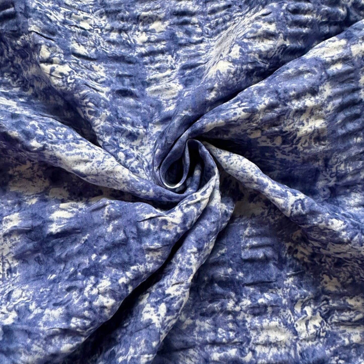 Tie Dye Cotton Seersucker Fabric in Blue