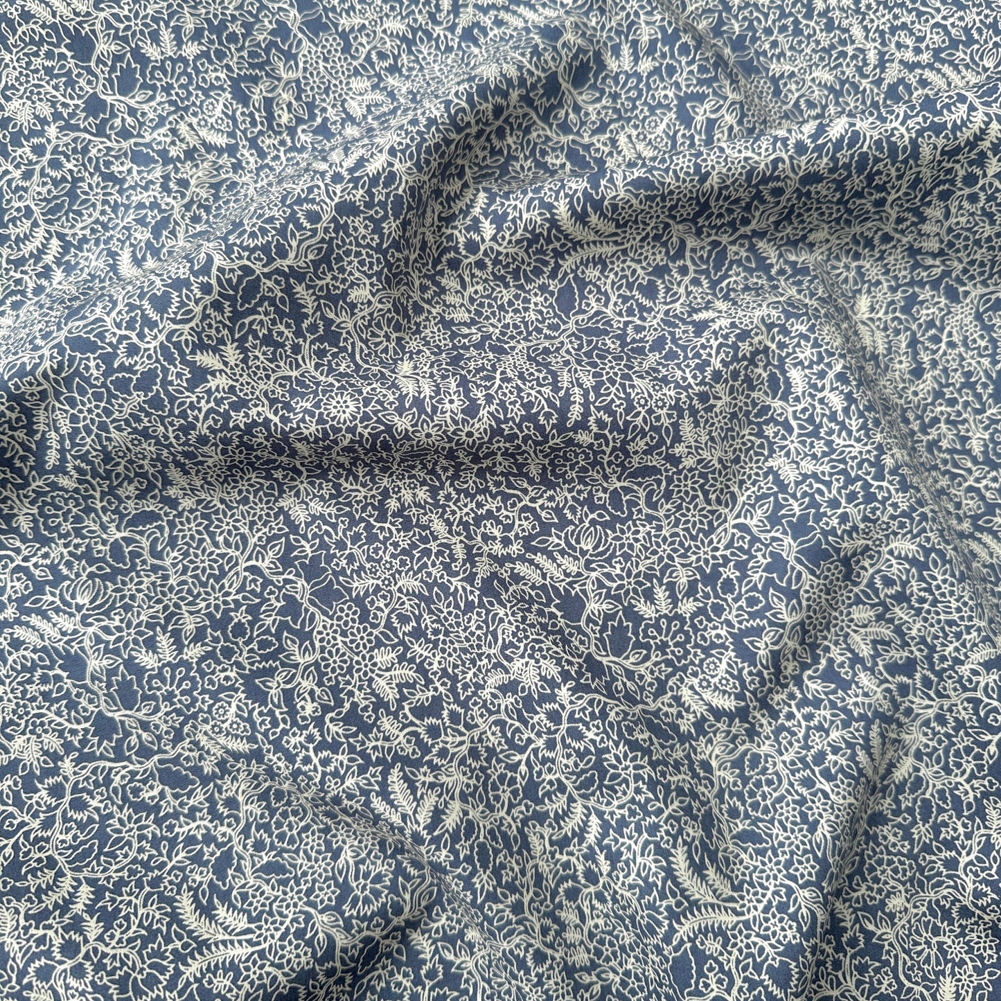 Trailing Flora in Stone on Steel Blue / Grey Supima Cotton Fabric (Ex Designer)