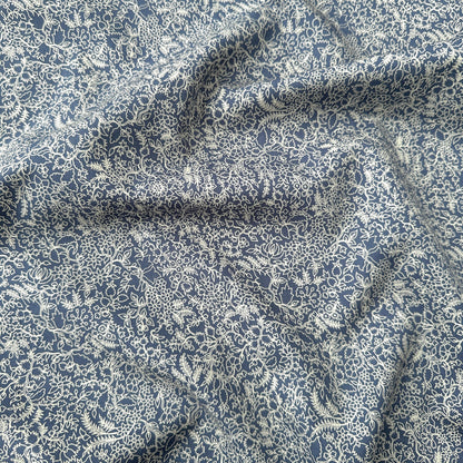 Trailing Flora in Stone on Steel Blue / Grey Supima Cotton Fabric (Ex Designer)