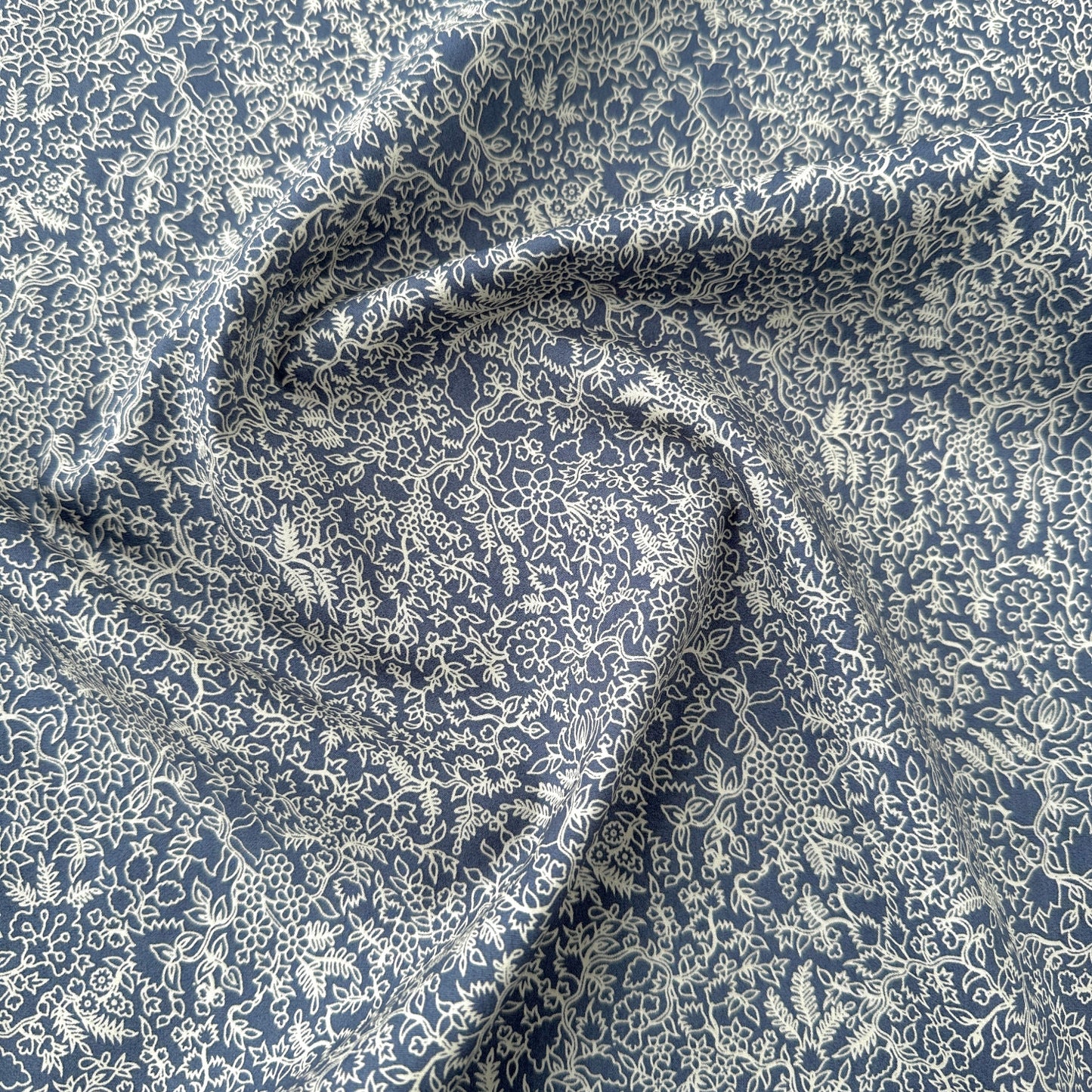 Trailing Flora in Stone on Steel Blue / Grey Supima Cotton Fabric (Ex Designer)