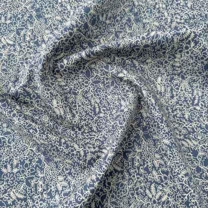 Trailing Flora in Stone on Steel Blue / Grey Supima Cotton Fabric (Ex Designer)