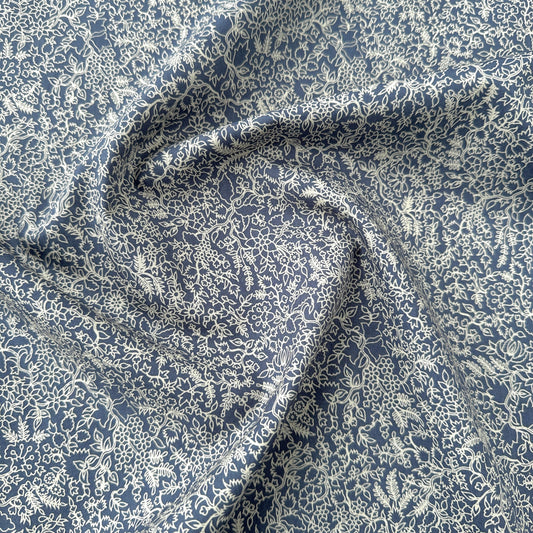 Trailing Flora in Stone on Steel Blue / Grey Supima Cotton Fabric (Ex Designer)