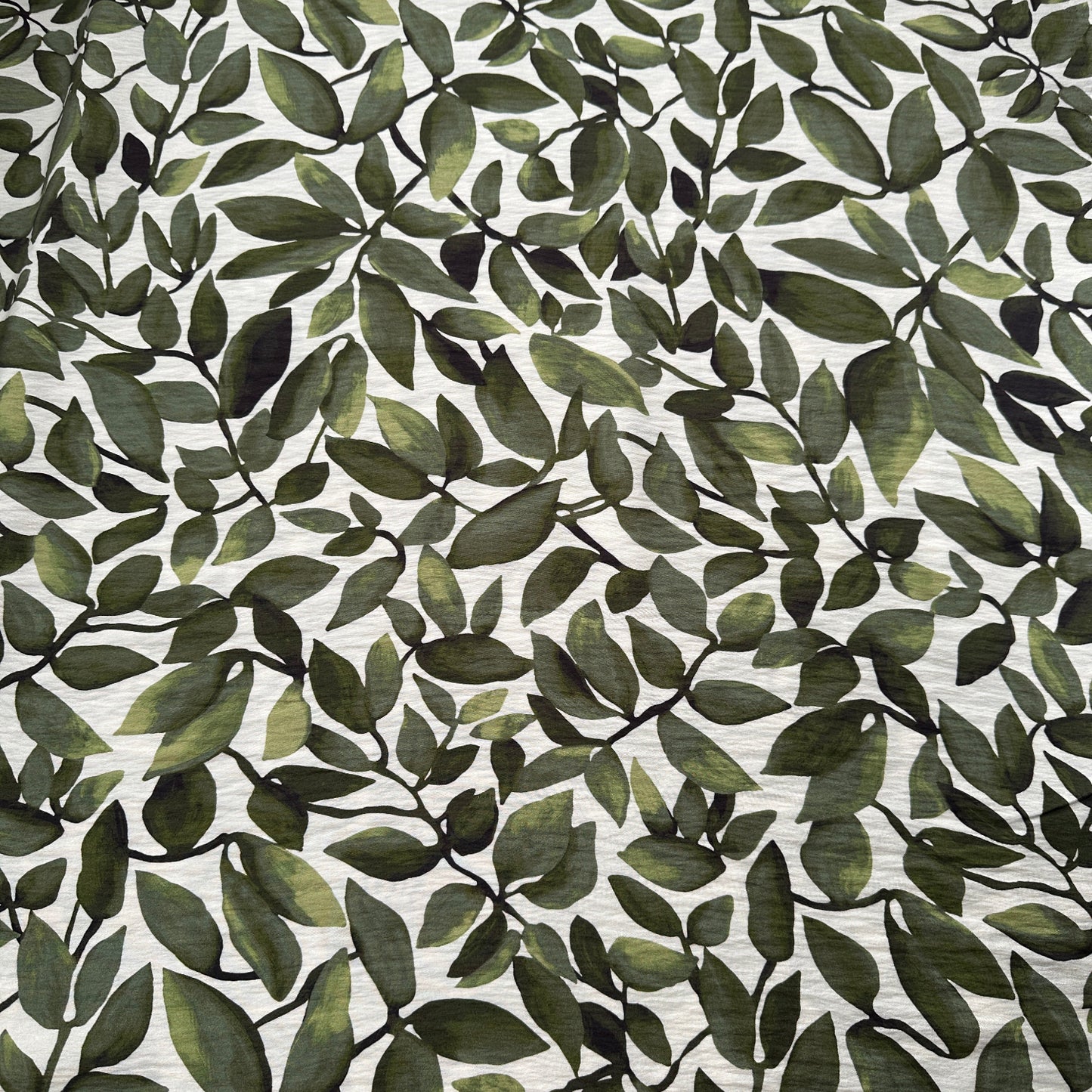 Trailing Leaves Viscose Blend Fabric in Olive Green