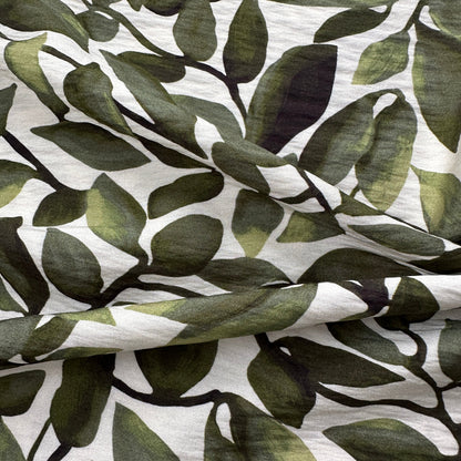 Trailing Leaves Viscose Blend Fabric in Olive Green